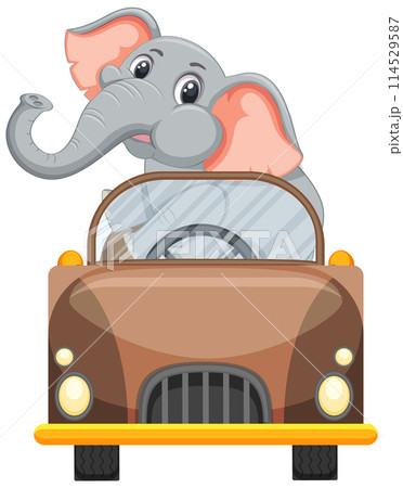 Elephant Driving a Vintage Car 114529587