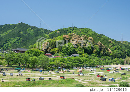 新緑の山と木津川笠置キャンプ場 京都府笠置町 新緑の山と木津川笠置キャンプ場 京都府笠置町 114529616