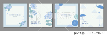 梅雨 紫陽花 雨の日 RAINY DAY 素材セット フレーム 背景 ベクターイラスト シンプル 114529696