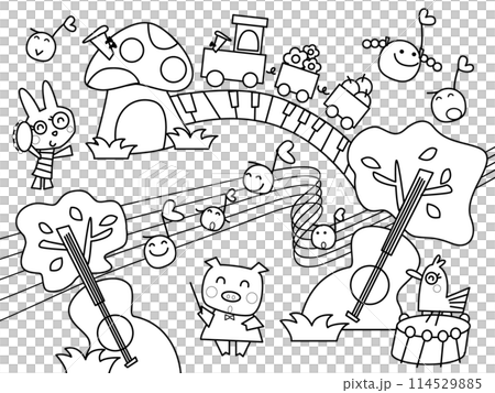 Mysterious Musical Instruments Forest Coloring Book 114529885