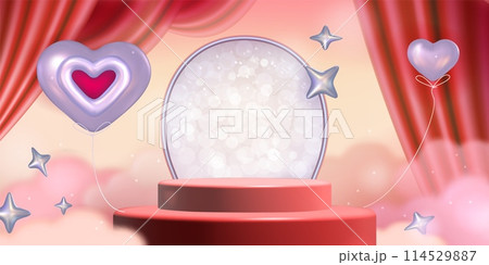 Round podium and heart shape air balloons 114529887