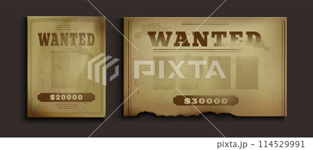 Old western wanted paper poster for reward vector 114529991
