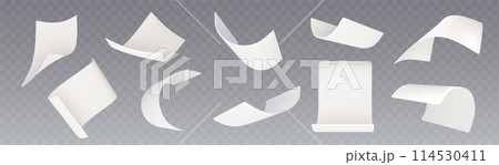 Flying paper sheet in different angles of view. 114530411
