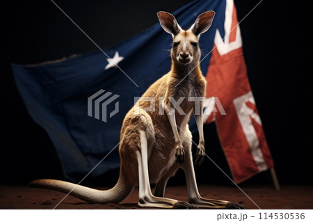 Happy Selebrating the spirit of Australia: a joyful Australia day with flags, kangaroos, and national pride in a festive and patriotic atmosphere. pride, joy, and a sense of unity. 114530536