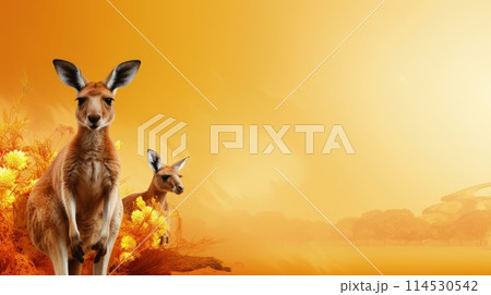 Happy Selebrating the spirit of Australia: a joyful Australia day with flags, kangaroos, and national pride in a festive and patriotic atmosphere. pride, joy, and a sense of unity. 114530542
