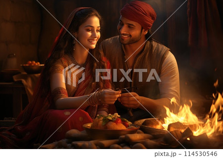 Happy lohri. Celebrating the warmth of cultural traditions and the joy of Lohri festival in Punjab: a vibrant cultural celebration of music, dance, and bonfires 114530546