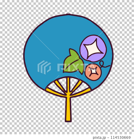 朝顔柄の青いうちわのイラスト　白い背景に分離されたベクター素材 114530669