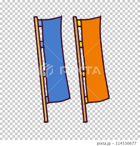 2本ののぼり旗のイラスト　白い背景に分離されたフラットなベクター素材 114530677