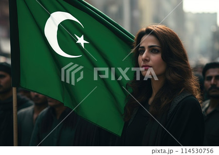Pakistan day: celebrating unity, freedom, and heritage in a symphony of green and white, honoring the nation's journey towards independence and prosperity on this historic occasion. 114530756