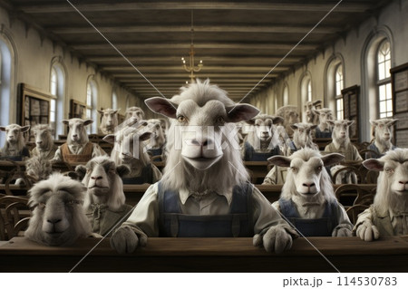 Whimsical world imagining animals in human roles playful anthropomorphic scenes creative and comical wildlife in human situations surreal and amusing animal behavior fantasy illustrations of animals. 114530783