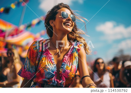 Happy cali fair Colombia. Lively celebration at la feria de cali: a kaleidoscope of colombian culture, salsa rhythms, and vibrant traditions in a festive and joyous atmosphere. 114530792