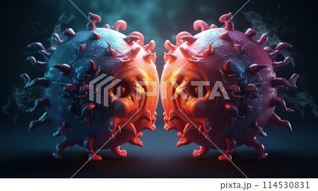 Cartoon characters cute, funny evil viruses, whimsical and infectious, creative and humorous animation of infectious microorganisms in comical and imaginative scenarios. 114530831
