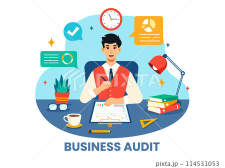 Business Audit Documents Vector Illustration with Charts, Accounting, Calculations and Financial Report Analysis in Flat Cartoon Background 114531053