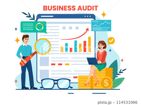 Business Audit Documents Vector Illustration with Charts, Accounting, Calculations and Financial Report Analysis in Flat Cartoon Background 114531066