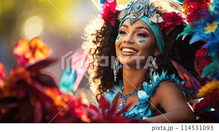Carnival in Barranquilla, Colombia: A dazzling spectacle of vibrant costumes, rhythmic music, and lively dances, celebrating the city's rich cultural heritage and festive spirit. 114531093