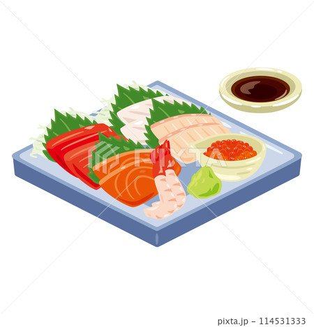 角皿に盛られた刺身 114531333