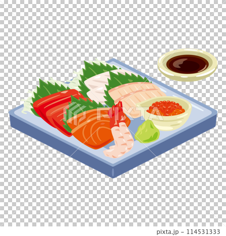 角皿に盛られた刺身 114531333