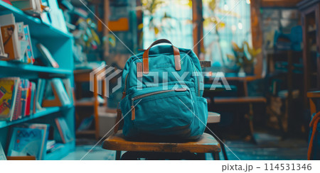 A school bag on the classroom chair 114531346