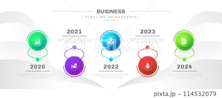 Business Infographic Design Template with 5 Options or Steps. Can be used for Presentation, Workflow Layout, Diagram, or Annual Report 114532079