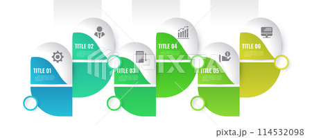 Business Infographic Design Template with 6 Options or Steps. Can be used for Presentation, Workflow Layout, Diagram, or Annual Report 114532098