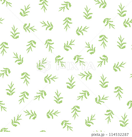 Seamless pattern Green leaves White background Spring bloom Simple ornament template banner poster textile fabric Vector illustration 114532287