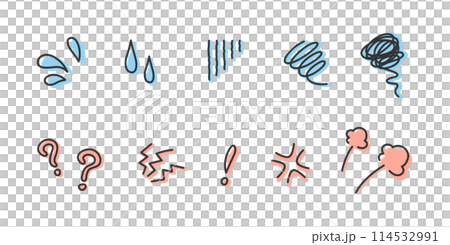 汗・焦り・困惑・悩み・怒りの手描きイラスト 手書き・落書き風アイコンセット 線幅の編集可能のイラスト素材 [114532991] - PIXTA
