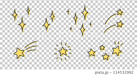 閃光和星星的手繪插圖 手繪和塗鴉風格的裝飾圖示之前可以編輯輪廓和線寬。 114532992