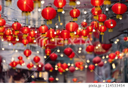 Chinese new year lantern in chinatown area. 114533454