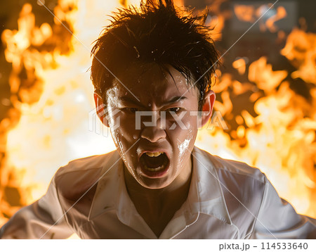 炎と怒りの中のアジア人少年 炎と怒りの中のアジア人少年 114533640