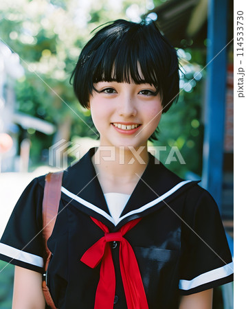 ショートカットのアジア人女子学生 114533730