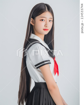 制服　清楚 清楚なロングヘアーの制服姿の日本人女子学生のイラスト素材 [114533744] - PIXTA
