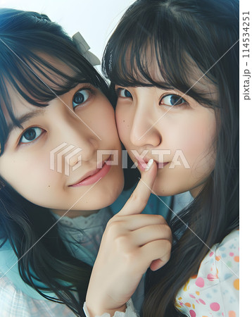 若いアジア人女性二人の親密な一瞬 114534251