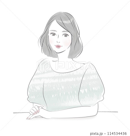 女性　テーブル　イラスト 114534436
