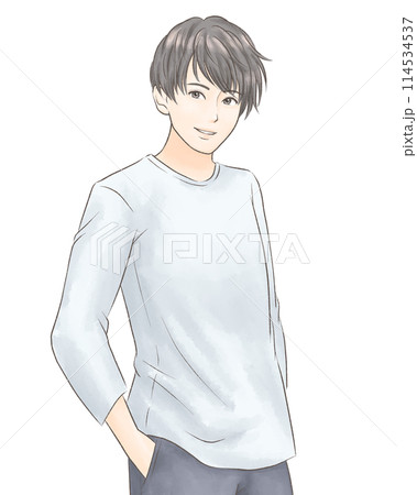 プライベートで私服を着て微笑む男性 水彩風 プライベートで私服を着て微笑む男性 水彩風 114534537