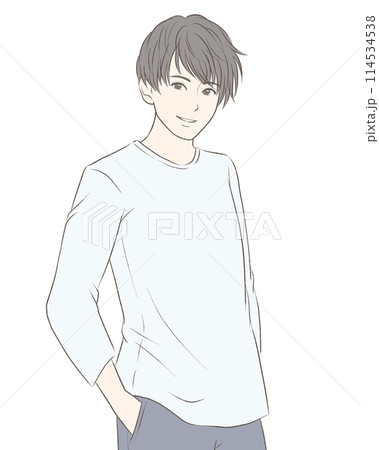 プライベートで私服を着て微笑む男性 プライベートで私服を着て微笑む男性 114534538