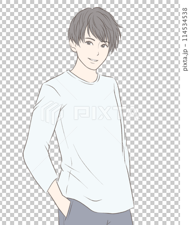 プライベートで私服を着て微笑む男性 プライベートで私服を着て微笑む男性 114534538