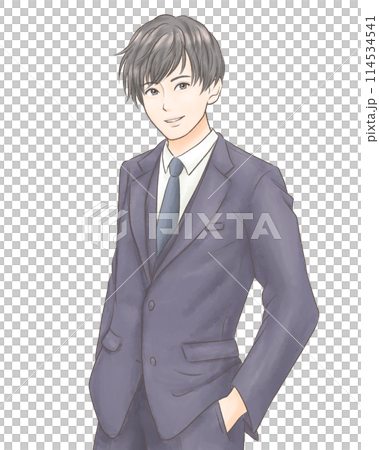 スーツを着て笑う男性 水彩風のイラスト素材 [114534541] - PIXTA