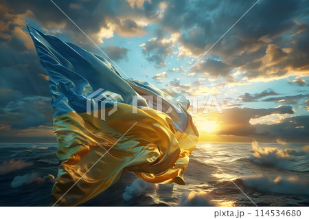 Ukrainian flag on the background of the sky. 114534680