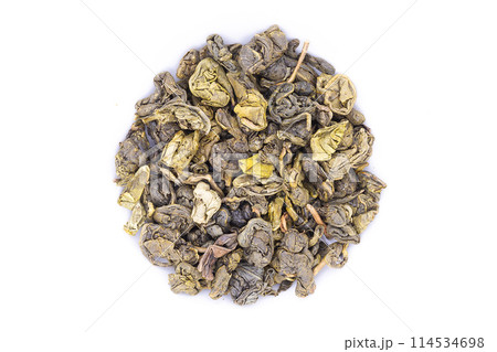 Green tea on white background isolate for advertising 114534698
