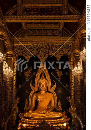 Beautiful golden Buddha situated in Wat Phra Sri Rattana Mahathat temple in Phitsanulok province of Thailand. 114534885
