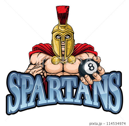 Spartan Trojan Pool Ball Billiards Mascot Cartoon Spartan Trojan Pool Ball Billiards Mascot Cartoon 114534974
