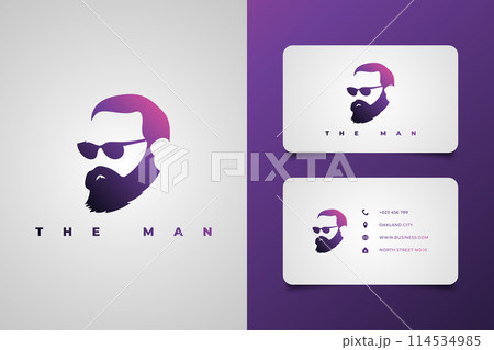 Bearded man logo with glasses and gradient concept. Cool man illustration for barbershop logo or business brand Bearded man logo with glasses and gradient concept. Cool man illustration for barbershop logo or business brand 114534985