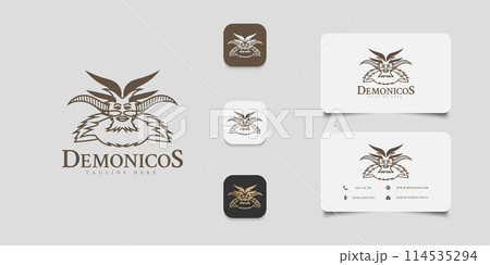 Demon logo with big horns and big hairy body for your business logo or identity 114535294