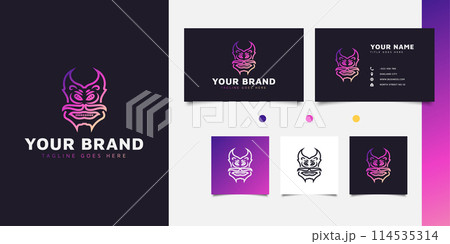 Horned monster head logo with outline concept in colorful gradient 114535314