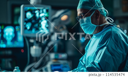 Surgeon focused in operating room 114535474