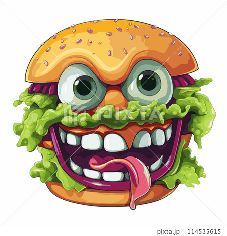 Toothy Grin Burger Monster Funny Design 114535615