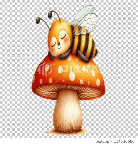 Bee on mushroom Bee on mushroom 114536060