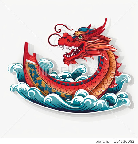 The Vector sticker of Dragon Boat, solid white background 114536082