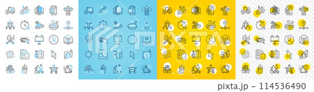 Vector icons set of Inventory, Enterprise and Gas grill line icons pack for web with Beauty, Station, Cyber attack outline icon. Rise price, Headshot, Inclusion pictogram. Card. Vector Vector icons set of Inventory, Enterprise and Gas grill line icons pack for web with Beauty, Station, Cyber attack outline icon. Rise price, Headshot, Inclusion pictogram. Card. Vector 114536490