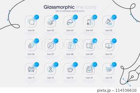 Set of Smile, Phone touch and Message line icons for web app. Insomnia, Internet, Coffee cup icons. Plants watering, Refrigerator app, Food delivery signs. Partnership, Person, Restaurant food. Vector Set of Smile, Phone touch and Message line icons for web app. Insomnia, Internet, Coffee cup icons. Plants watering, Refrigerator app, Food delivery signs. Partnership, Person, Restaurant food. Vector 114536610